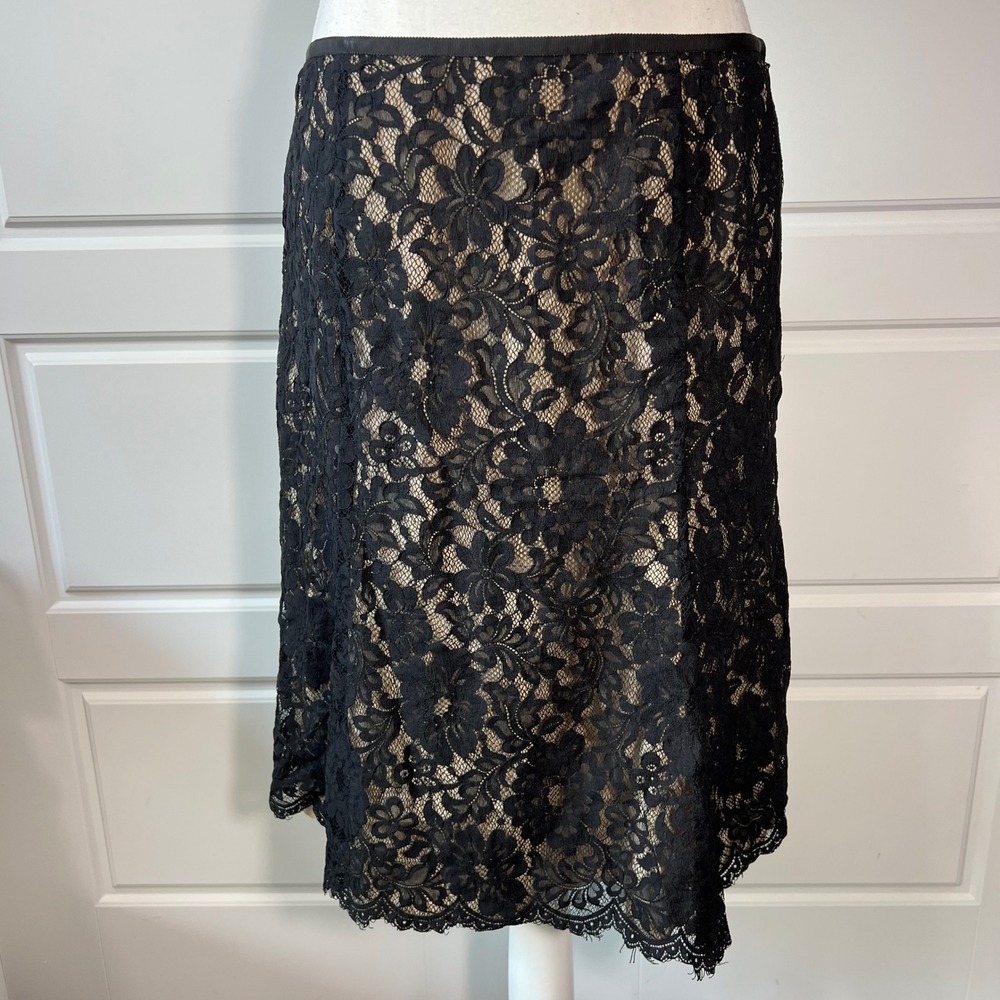 Ann Taylor Black Lace Skirt Lined Party Cocktail Career Women's Size 8‎